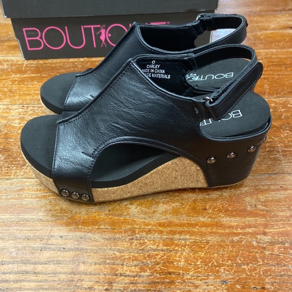 Corkys Carley Wedge Shoes in Black Patent